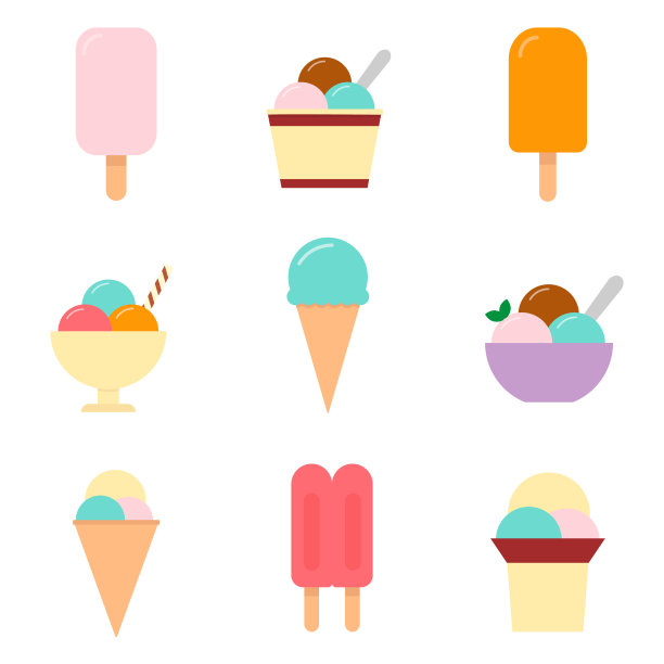 冰淇淋平，甜的食物图标，矢量插图孤立在白色背景图片下载