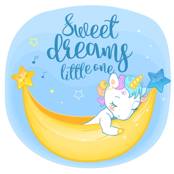 魔法可爱的独角兽卡通风格。睡在云上的独角兽。矢量插图的卡片，海报，儿童t恤印花，纺织品设计。图片下载