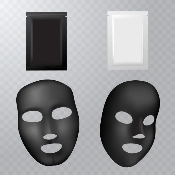矢量现实的黑色面部化妆sheet mask透明背景为您的设计。口罩包装设计。图片下载