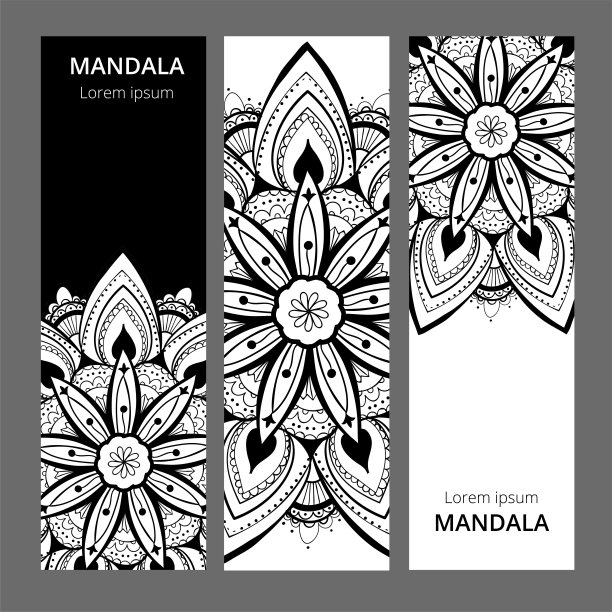 印度佩斯利花奖章横幅。民族曼荼罗点缀。可用于纺织品、贺卡、涂色书、手机壳印刷。图片下载