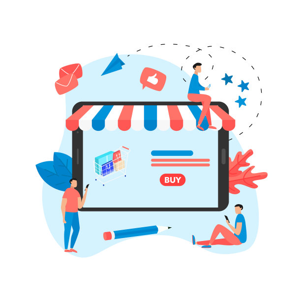 网上购物的概念，购物篮和小人物，购买网上商店图片下载