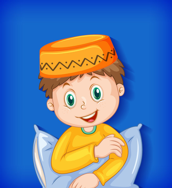 男性穆斯林卡通人物和枕头图片下载