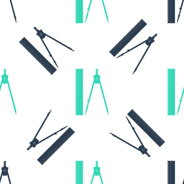 绿色标尺和绘图罗盘图标孤立无缝模式上的白色背景。绘画专业的仪器。几何设备。教育的迹象。向量图片下载