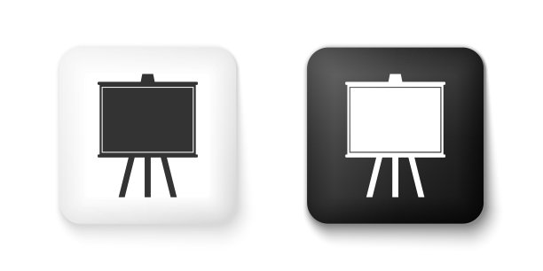黑白黑板图标孤立在白色背景。学校的黑板上的迹象。方形按钮。向量图片下载