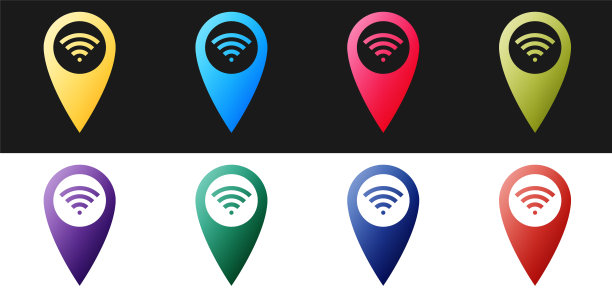 带wifi网络信号连接的指针地图黑白背景图标矢量素材图片下载