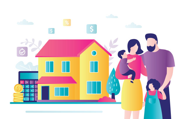 家庭购买住房抵押贷款和支付贷款给银行。租金和贷款概念。幸福全家搬新家图片下载