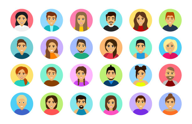 化身配置文件集。男性和女性肖像。男女头像帐户。矢量平面图标。图片下载