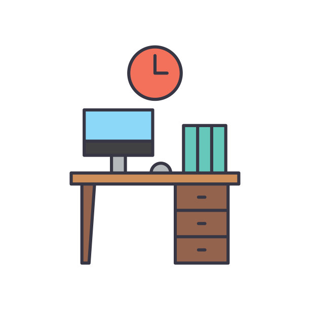 办公室工作空间办公桌矢量图标符号工作空间隔离在白色背景图片下载