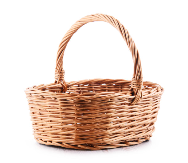 空柳条篮子孤立在白色图片下载