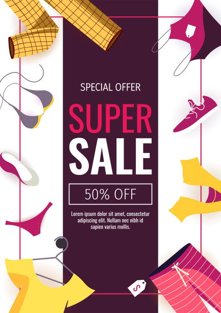 传单设计与衣物的项目。购物，服装店，超级市场，网上订购，促销，黑色星期五的概念。图片下载