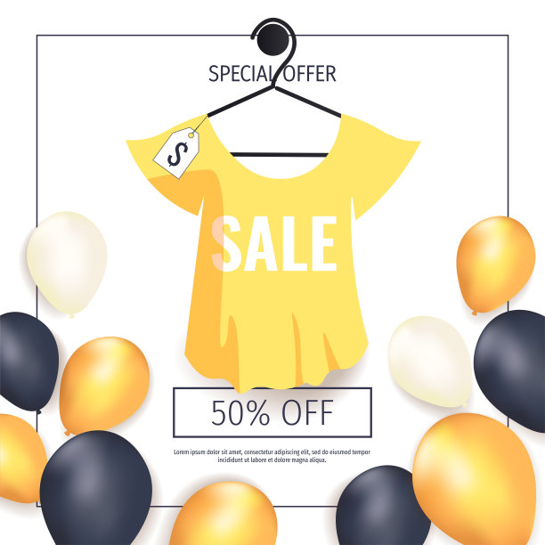 印有t恤的促销传单。购物，服装店，超级市场，网上订购，促销，黑色星期五的概念。图片下载