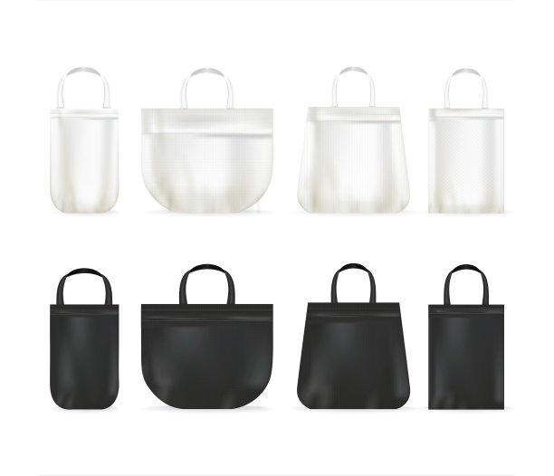 逼真详细的3d手提袋帆布包集。向量图片下载