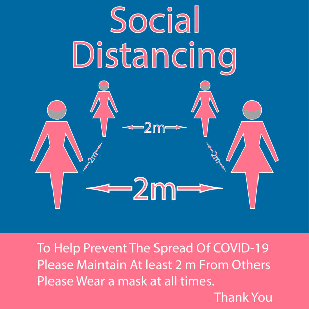 图标女士人们概念社会距离保持2米从其他人和戴一个面具矢量插图图片下载