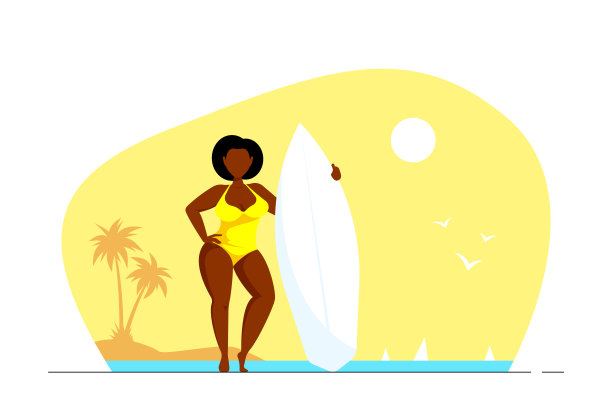 有魅力的女人拿着冲浪板图片下载