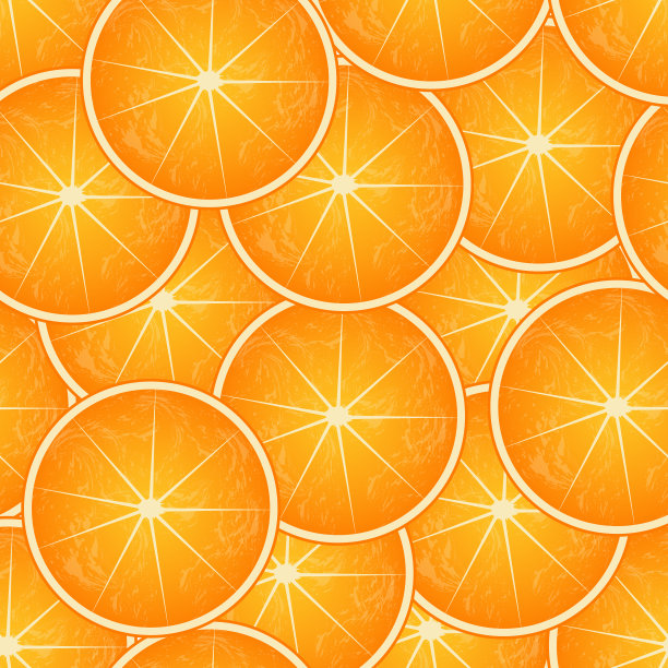 橙色切片的矢量无缝模式遍布图像域。适用于印刷织物、包装、餐巾纸以及各种背景图片下载
