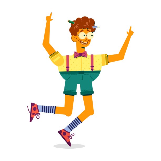 卷毛滑稽的家伙快乐地跳着，卡通。图片下载