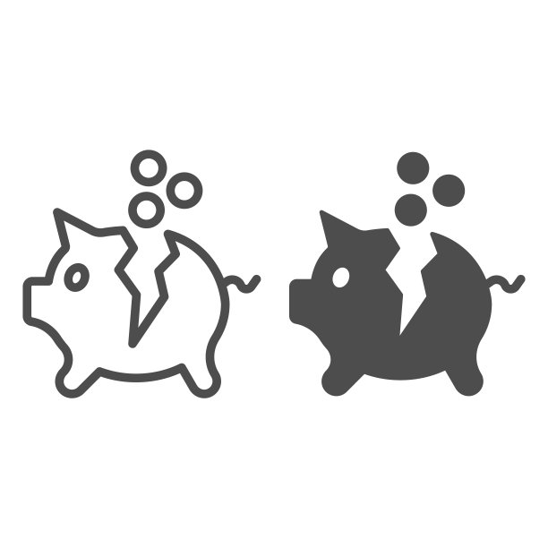 硬币储蓄罐破损：支付问题概念图标图片下载