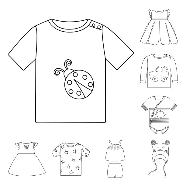 隔离对象穿戴和儿童标志集图片下载