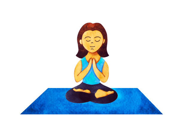 女子瑜伽垫卡通人物水彩画插画设计图片下载