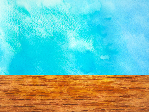 棕色木地板木质纹理和蓝色墙壁背景艺术水彩画插画设计图片下载