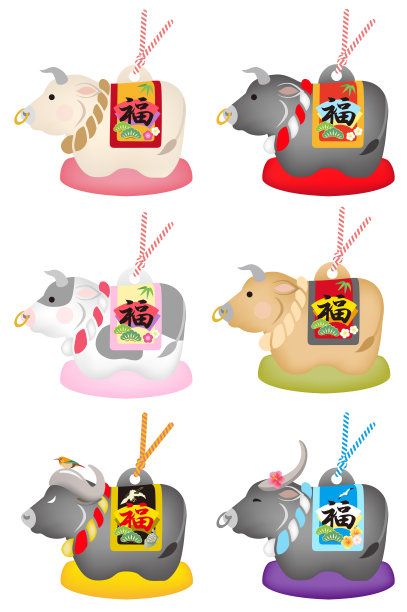 日本传统的十二生肖牛铃，孤立在白色背景上图片下载