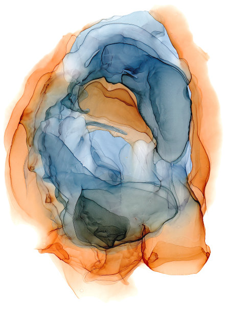 抽象的背景纹理与酒精墨水斑点隔离在白色上。水彩点烟背景。五颜六色的污渍，飞溅，液滴，垃圾摇滚风格的污迹。黑色，蓝色和橙色图片下载