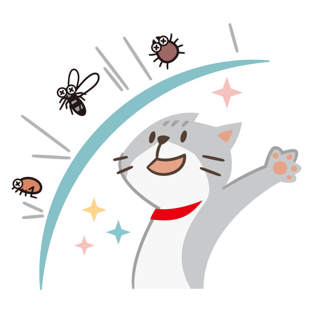 一只猫在白色背景上驱赶害虫的插图图片下载