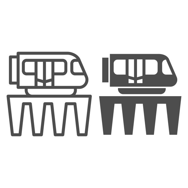 单轨列车线和固体图标，公共交通概念，单轨地铁标志在白色背景，单轨和有轨电车图标轮廓风格的移动概念和网页设计。矢量图形。图片下载