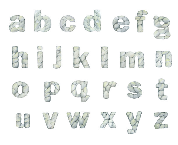 这些石头字母是用手画的。水彩插图，孤立背景，字母，石材纹理图片下载