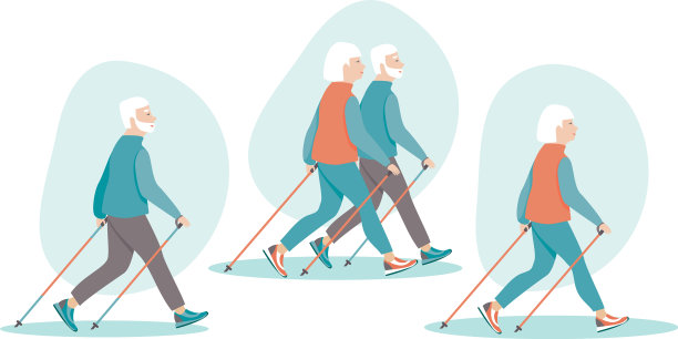 一对老年夫妇正在进行北欧步行图片下载