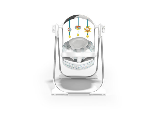 3D渲染婴儿摇椅与玩具正面视图白色背景与阴影图片下载