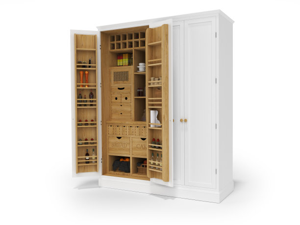 3D渲染木质的组织者厨房橱柜在白色的背景与阴影图片下载