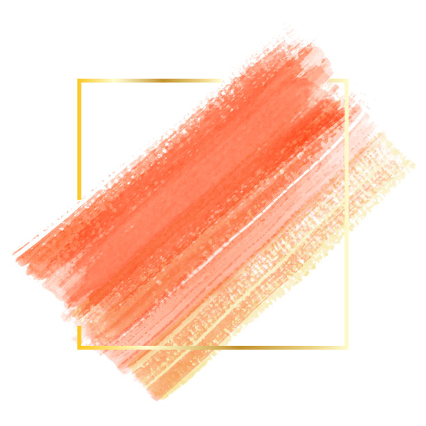 橙色水彩画在金色的方形框架上图片下载