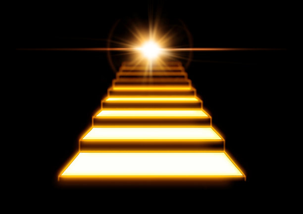 一个发光的抽象楼梯的3D插图图片下载