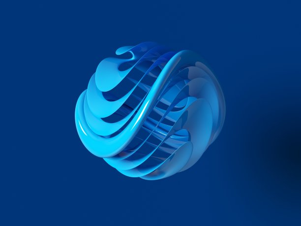 抽象平滑球体-三维渲染概念设计背景。装饰几何创意横幅海报。位图光栅数字插图。蓝色的颜色。图片下载