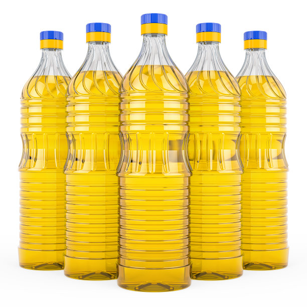 塑料瓶与油，3D渲染隔离在白色背景图片下载