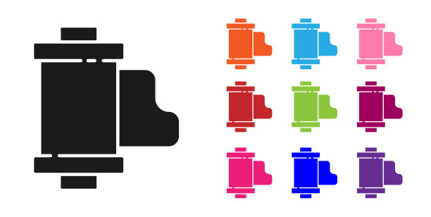 黑色相机复古胶片卷墨盒图标图片下载