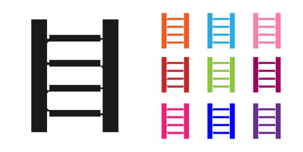黑色木制楼梯图标孤立在白色上图片下载