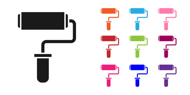 黑漆滚筒刷图标孤立在白色上图片下载