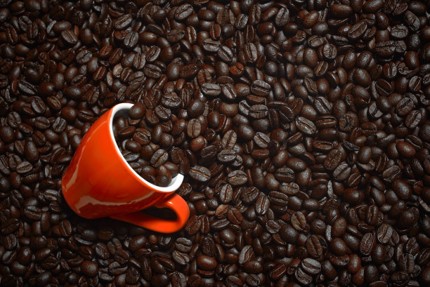 咖啡杯放在咖啡豆上的模型图片下载