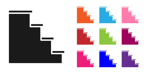 黑色楼梯图标孤立在白色背景上图片下载