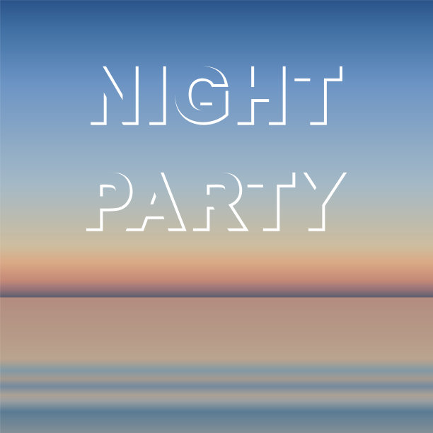 夏日黄昏海景背景与夜晚派对文字图片下载