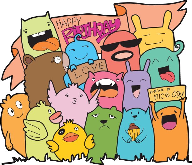 涂鸦怪物来祝福生日图片下载