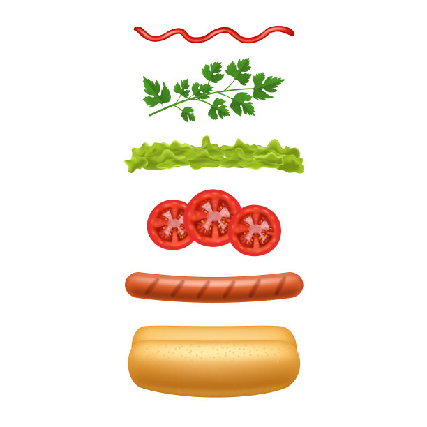 逼真的3d详细热狗元素集图片下载