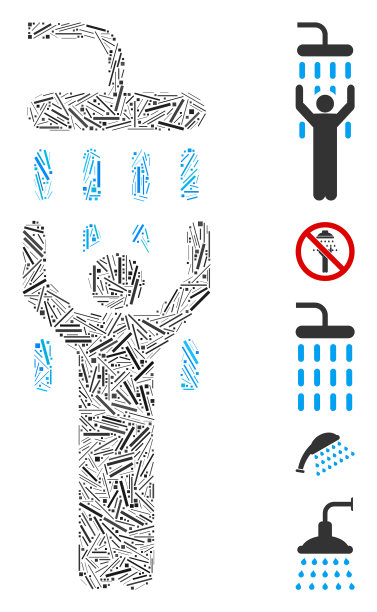 线马赛克男人下淋浴图标图片下载