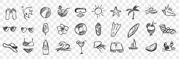 手绘夏季符号涂鸦集图片下载