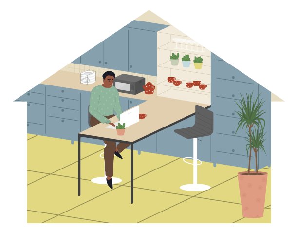 非裔美国人自由职业者从家乡工作矢量平面插图。图片下载