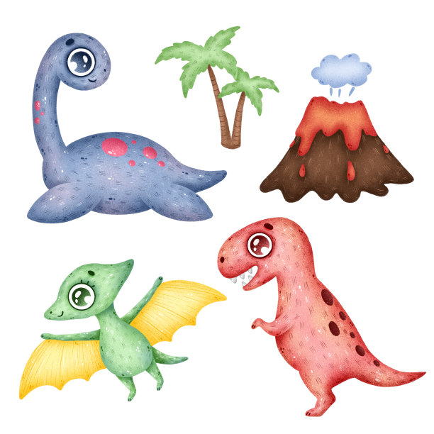 可爱卡通恐龙套装插图图片下载