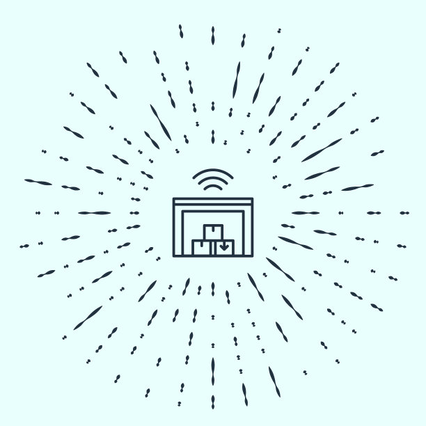 黑线智能仓库系统图标孤立在灰色背景。抽象的圆随机点。向量图片下载