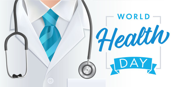 世界卫生日医生听诊器和蓝领带图片下载